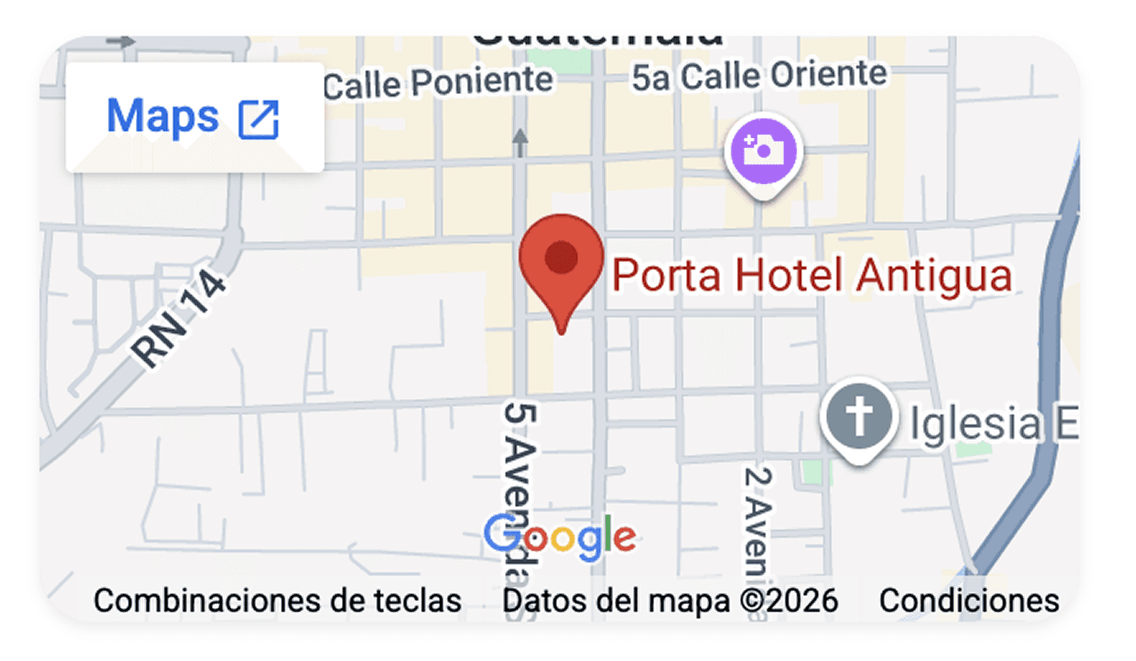 Mapa de ubicación del Porta Hotel Antigua, La Antigua Guatemala